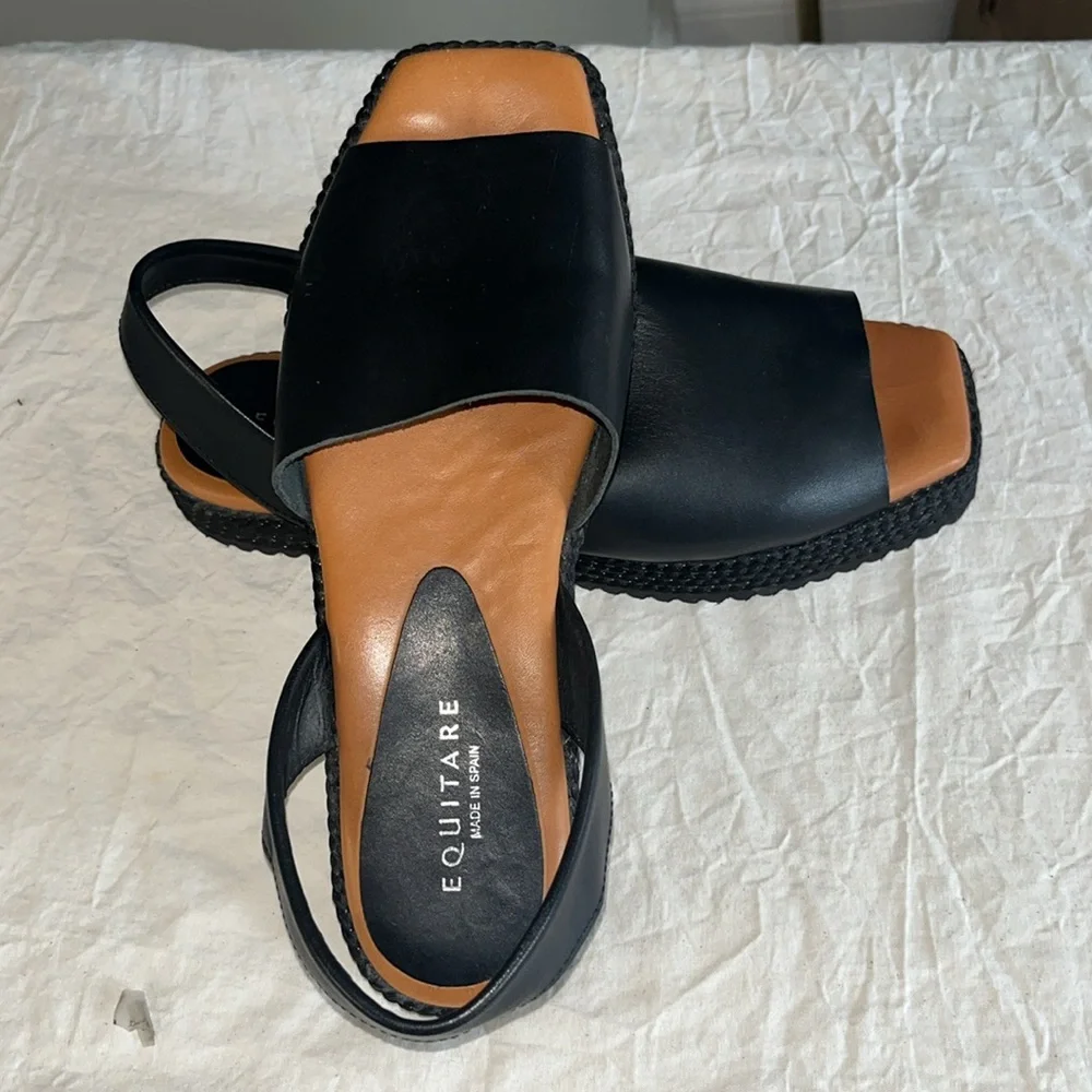 Equitare Black Leather Sandals 38